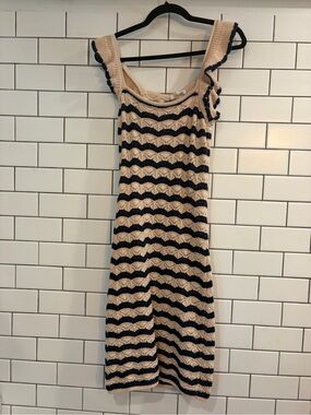 Heartloom Navy & Beige Openwork Stripe Pullover dress NWT size medium